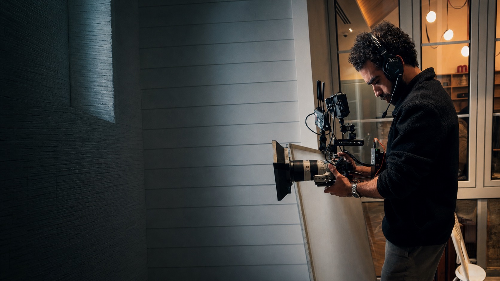 Ramy Elkher filming on set